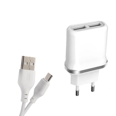 Зарядний пристрій з кабелем microUSB XO L52 2 USB 2100 mA white Зарядний пристрій з кабелем microUSB XO L52 2 USB 2100 mA white