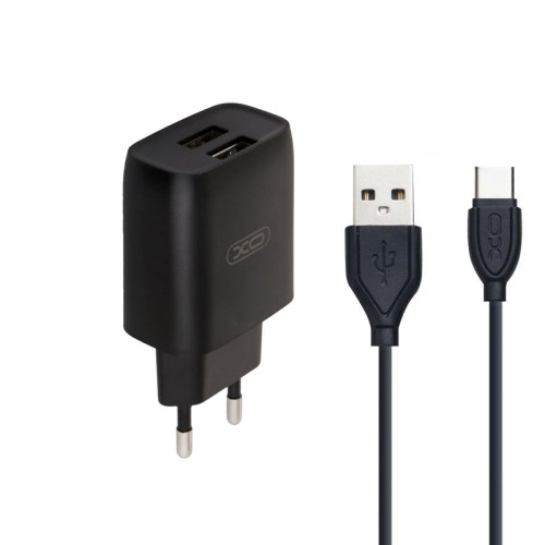 Зарядний пристрій з кабелем Type-C XO L57 2 USB 2100 mA black