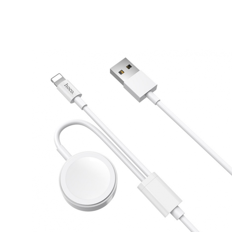 USB кабель Hoco U69 Portable 2 в 1 Lightning, iWatch Wireless Charger white