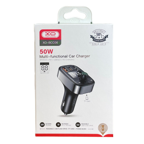 FM трансмітер XO BCC06 BT V5.0, 2 USB-A 25W, USB-C 25W black FM трансмітер XO BCC06 BT V5.0, 2 USB-A 25W, USB-C 25W black