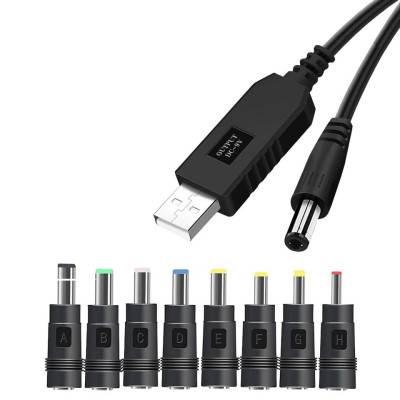 Кабель USB 5V to 9V і 8 перехідників у комплекті Кабель USB 5V to 9V і 8 перехідників у комплекті