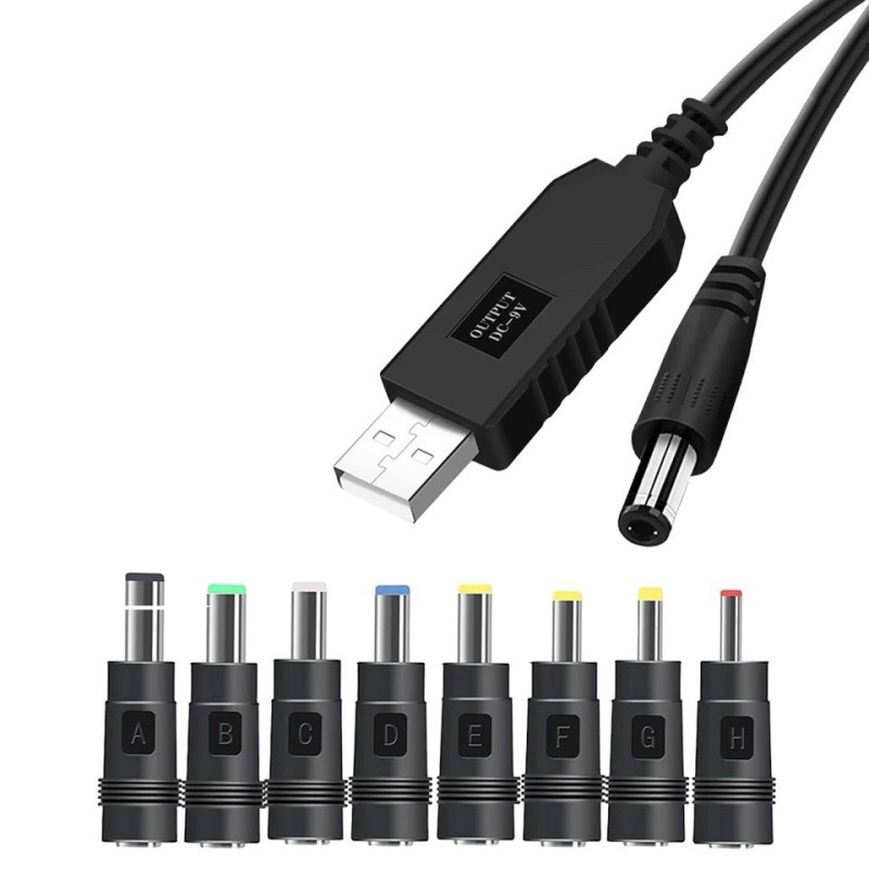 Кабель USB 5V to 9V і 8 перехідників у комплекті