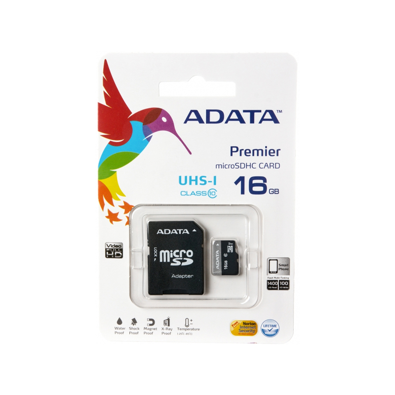Карта пам'яті microSD 16 Гб ADATA з адаптером class 10