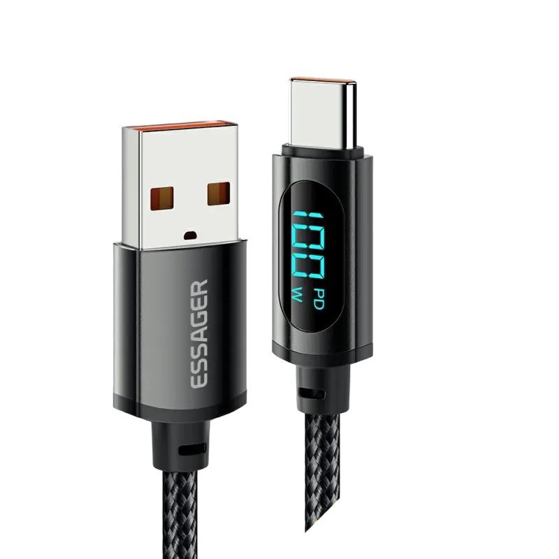USB кабель Essager Type-C ES-X28 LCD, 100W, 7A black