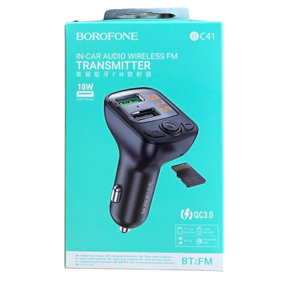 FM трансмітер Bluetooth Borofone BC41 black FM трансмітер Bluetooth Borofone BC41 black