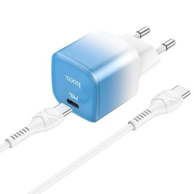Зарядний пристрій з кабелем Type-C to Type-C Hoco C101A USB-C, PD 20W Ice Blue