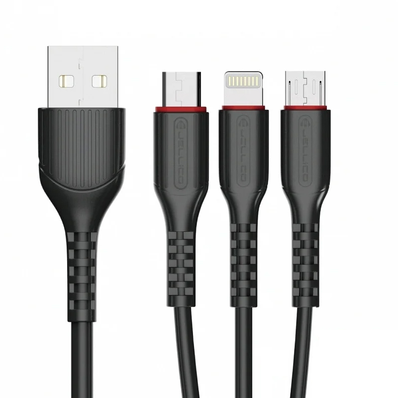 USB кабель Jellico MT-13 3 в 1 microUSB, Lightning, Type-C black