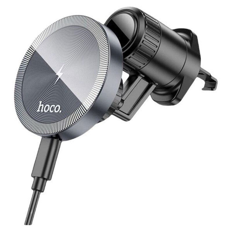 Автотримач Hoco HW6 wireless Car 15W в дефлектор metal gray