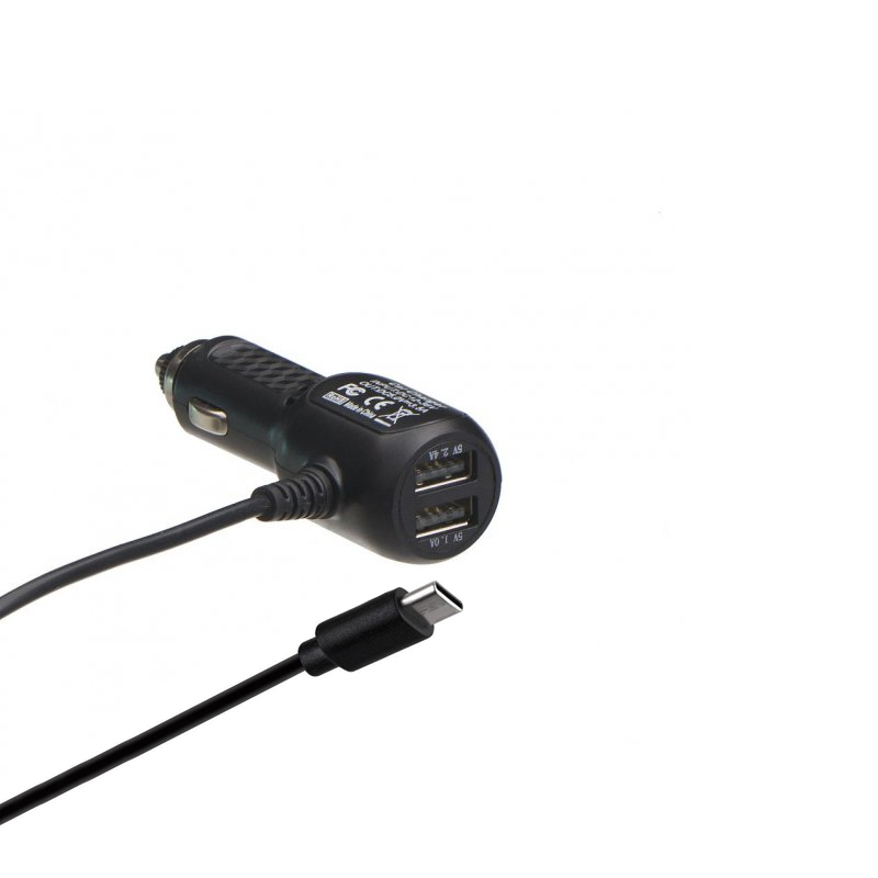 Автомобільний зарядний пристрій Type-C 3.5 метра 2 USB 3400 mA black