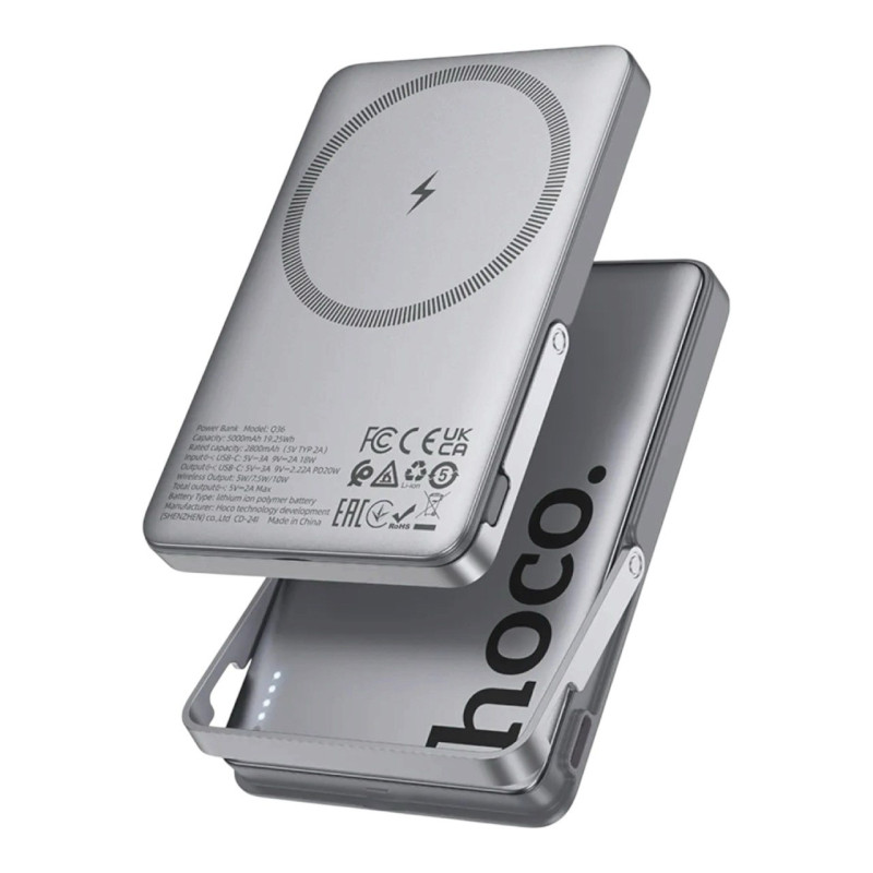 Зовнішній акумулятор Hoco Q36 20W MagSafe 5000 mAh metal grey