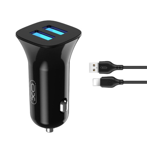 Автомобільний зарядний пристрій XO TZ10 Lightning 2 USB 2400 mA 12W black