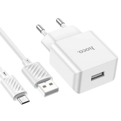 Зарядний пристрій з кабелем microUSB Hoco C106A USB-A, 2.1А white