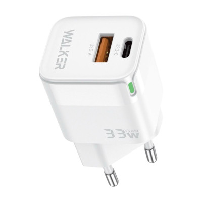 Зарядний пристрій Walker WH-43 USB-A, USB-C  33W white Зарядний пристрій Walker WH-43 USB-A, USB-C  33W white