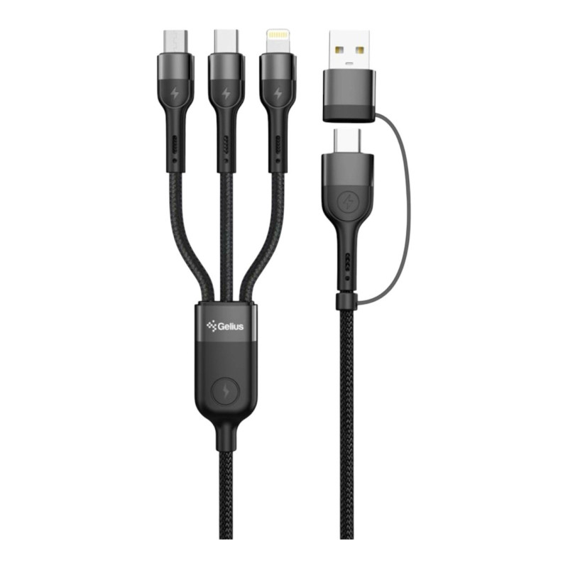 USB кабель Gelius Multimate GP-UCN006 4 в 1 microUSB, Lightning, Type-C black