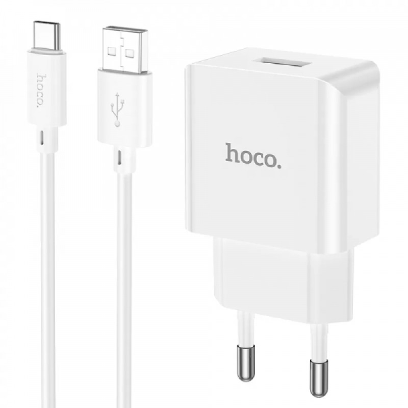 Зарядний пристрій з кабелем Type-C Hoco C106A USB-A, 2.1A white
