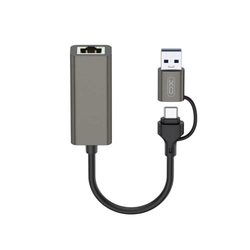 USB-Хаб XO HUB018 USB to Type-C 2-in-1 RJ45 Network Cable Converter