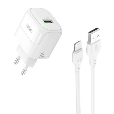 Зарядний пристрій з кабелем Lightning XO L135 USB-A, 18W QC3.0 white