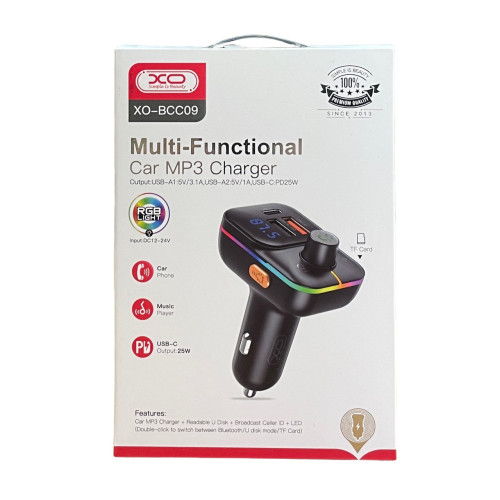 FM трансмітер XO BCC09 2 USB-A 3.1A, USB-C 25W black FM трансмітер XO BCC09 2 USB-A 3.1A, USB-C 25W black