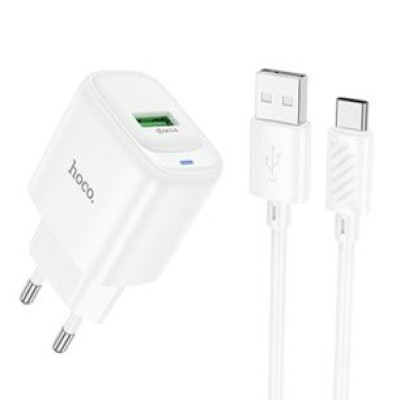 Зарядний пристрій з кабелем Type-C Hoco C140A USB-A, 3A, 18W, QC 3.0 white Зарядний пристрій з кабелем Type-C Hoco C140A USB-A, 3A, 18W, QC 3.0 white