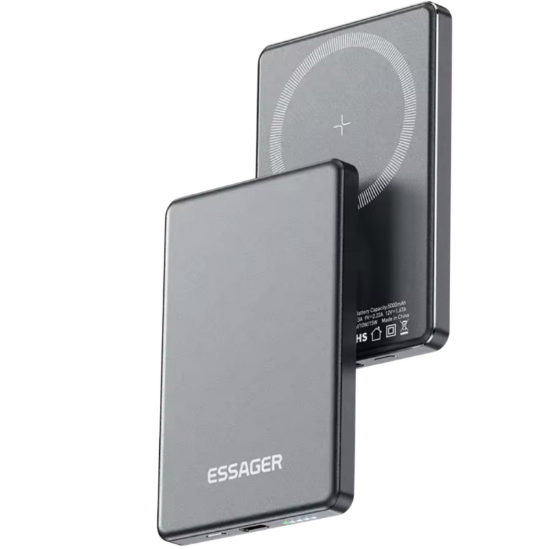 Зовнішній акумулятор Essager KR-W002 5000 mAh PD 20W space gray magnetic wireless charger