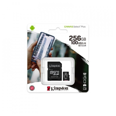Карта пам'яті MicroSDXC 256GB UHS-I/U3 Class 10 Kingston Canvas Select Plus R100/W85MB/s SD-адаптер Карта пам'яті MicroSDXC 256GB UHS-I/U3 Class 10 Kingston Canvas Select Plus R100/W85MB/s SD-адаптер