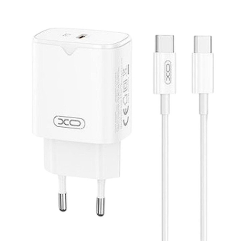 Зарядний пристрій з кабелем Type-C to Type-C XO L131 USB-C PD 30W  white