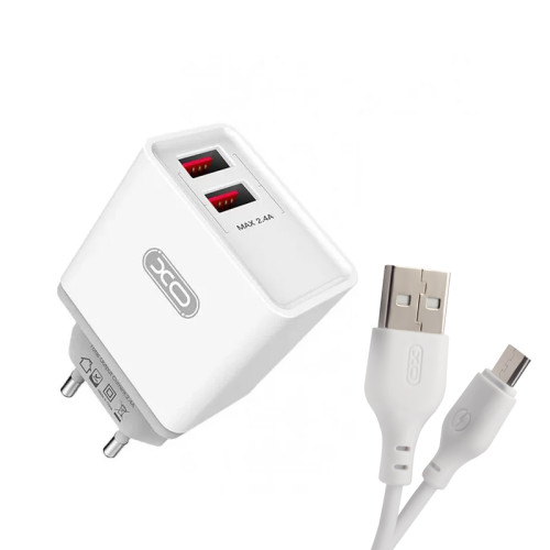 Зарядний пристрій з кабелем microUSB XO L31 2 USB 2400 mA white