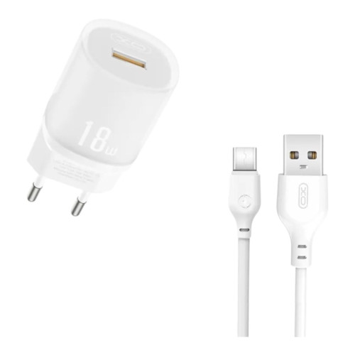 Зарядний пристрій з кабелем Type-C XO L157 USB-A, 3А, QC 3.0, 18W white
