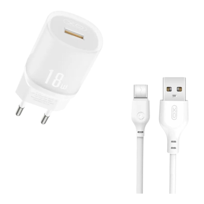 Зарядний пристрій з кабелем Type-C XO L157 USB-A, 3А, QC 3.0, 18W white