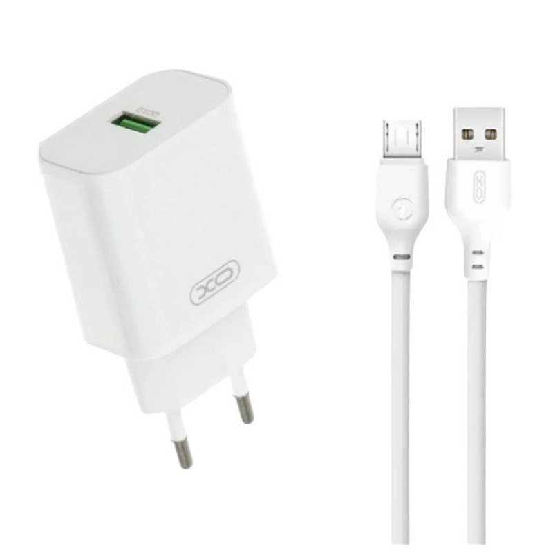 Зарядний пристрій з кабелем microUSB XO L103 1 USB 3000 mA QC 3.0 white
