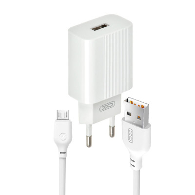 Зарядний пристрій з кабелем microUSB XO L53 1 USB 2000 mA white Зарядний пристрій з кабелем microUSB XO L53 1 USB 2000 mA white