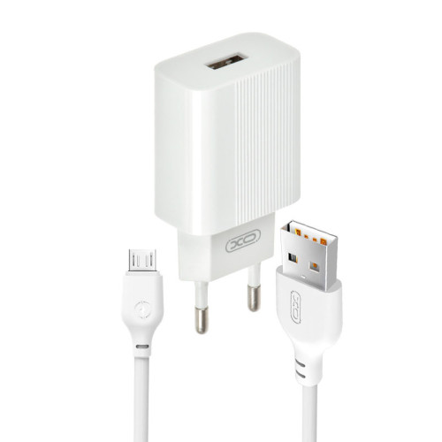 Зарядний пристрій з кабелем microUSB XO L53 1 USB 2000 mA white
