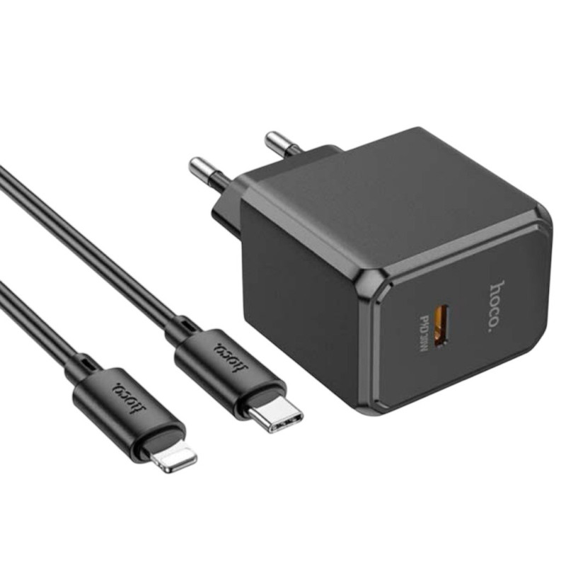 Зарядний пристрій з кабелем Type-C to Lightning Hoco CS15A USB-C, PD 30W, black