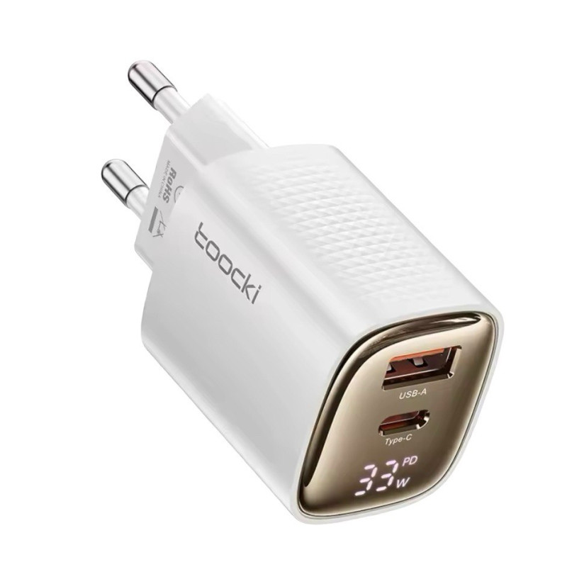 Зарядний пристрій Toocki USB-C PD 33W, USB-A QC 3.0 30W, LCD white