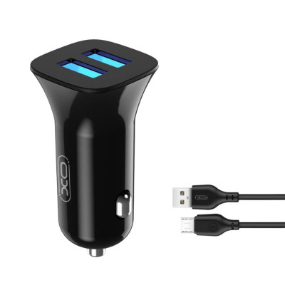 Автомобільний зарядний пристрій XO TZ10 microUSB 2 USB 2400 mA 12W black Автомобільний зарядний пристрій XO TZ10 microUSB 2 USB 2400 mA 12W black