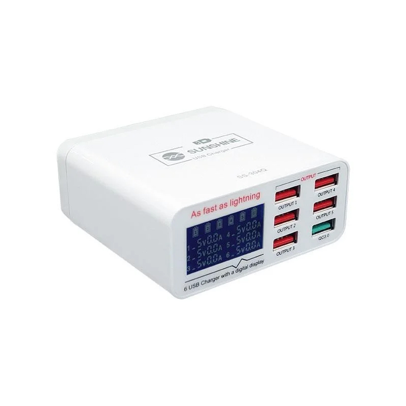 Зарядний пристрій Sunshine SS-304Q  6 USB 6000 mA QС3,0  white