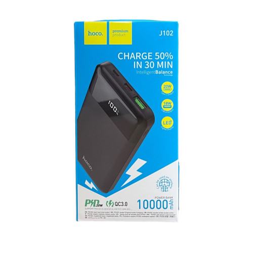 Зовнішній акумулятор Hoco J102 QC 18W, PD20W LCD 10000 mAh black