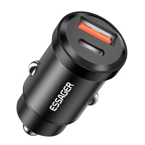 Автомобільний зарядний пристрій Essager ES-CC07 30W, USB-C, USB-A black Автомобільний зарядний пристрій Essager ES-CC07 30W, USB-C, USB-A black