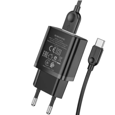Зарядний пристрій з кабелем Type-C Borofone BA52A USB-A 2.1A black Зарядний пристрій з кабелем Type-C Borofone BA52A USB-A 2.1A black