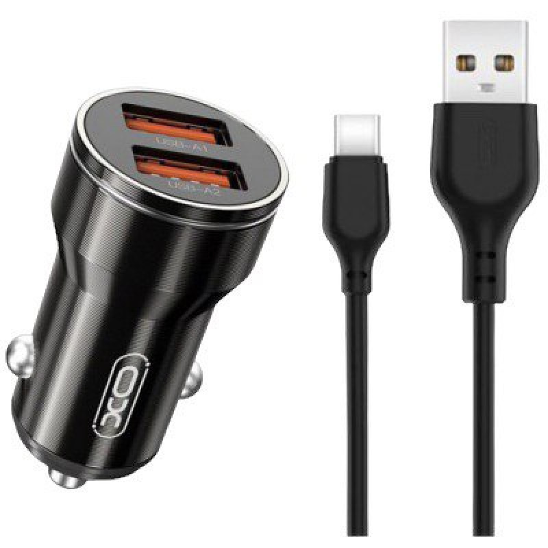Автомобільний зарядний пристрій XO CC48 Type-C 2 USB 2.4 A black