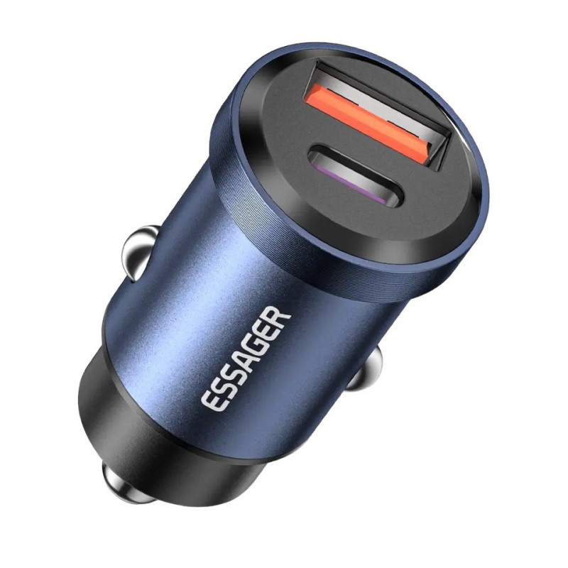 Автомобільний зарядний пристрій Essager ES-CC07 30W, USB-C, USB-A  blue