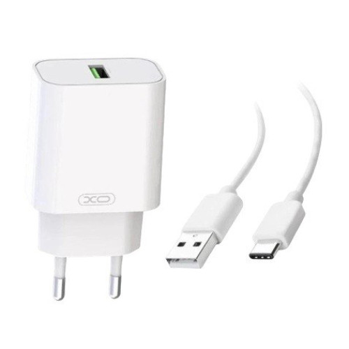 Зарядний пристрій з кабелем Type-C XO L103 1 USB 3000 mA QC 3.0 18W white