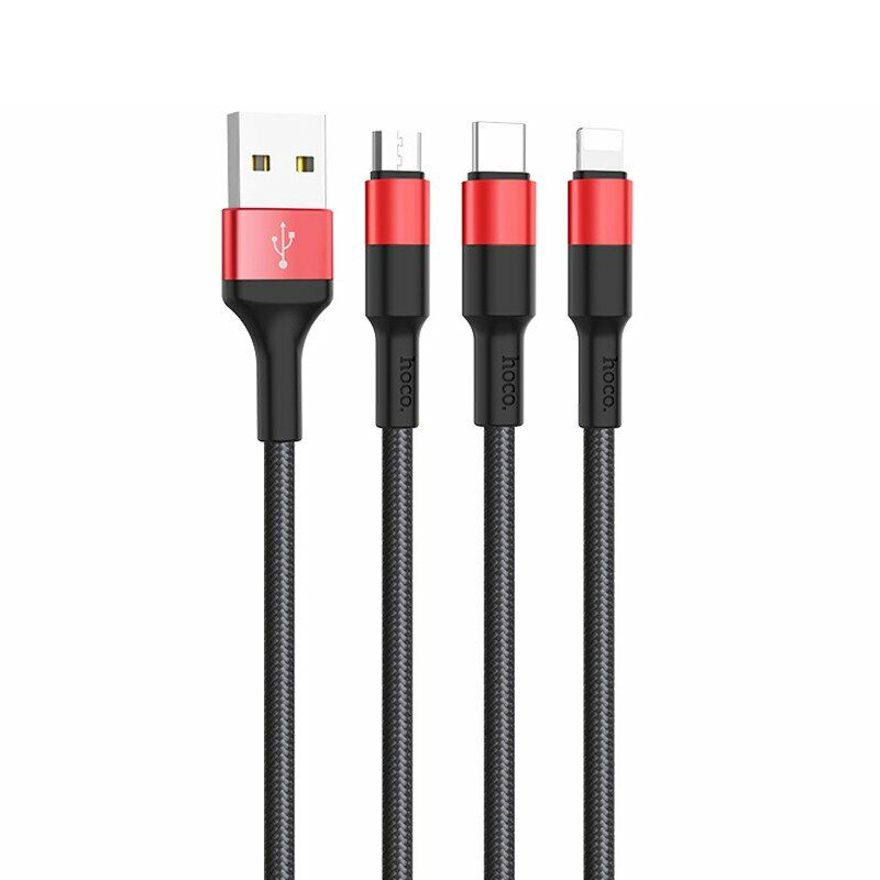 USB кабель Hoco X26 3 в 1 microUSB, Lightning, Type-C black