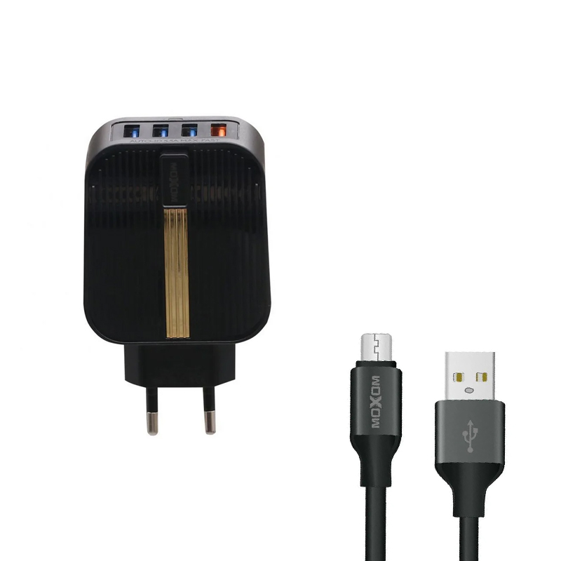 Зарядний пристрій з кабелем microUSB Moxom MX-HC09 28W,4USB 1QC3.0+Auto-id black