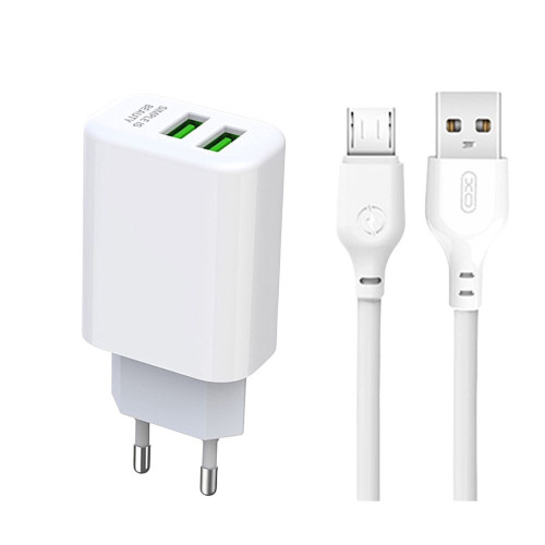 Зарядний пристрій з кабелем microUSB XO L85C 2 USB 2400 mA white