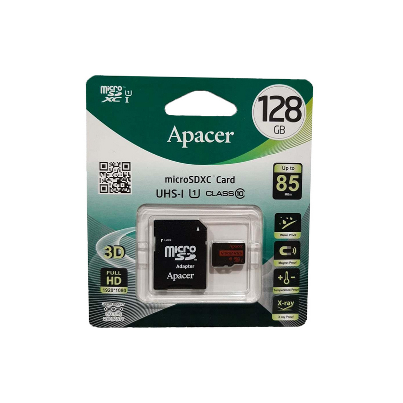 Карта пам'яті microSD 128 Гб Apacer з адаптером class 10 (UHS-1)