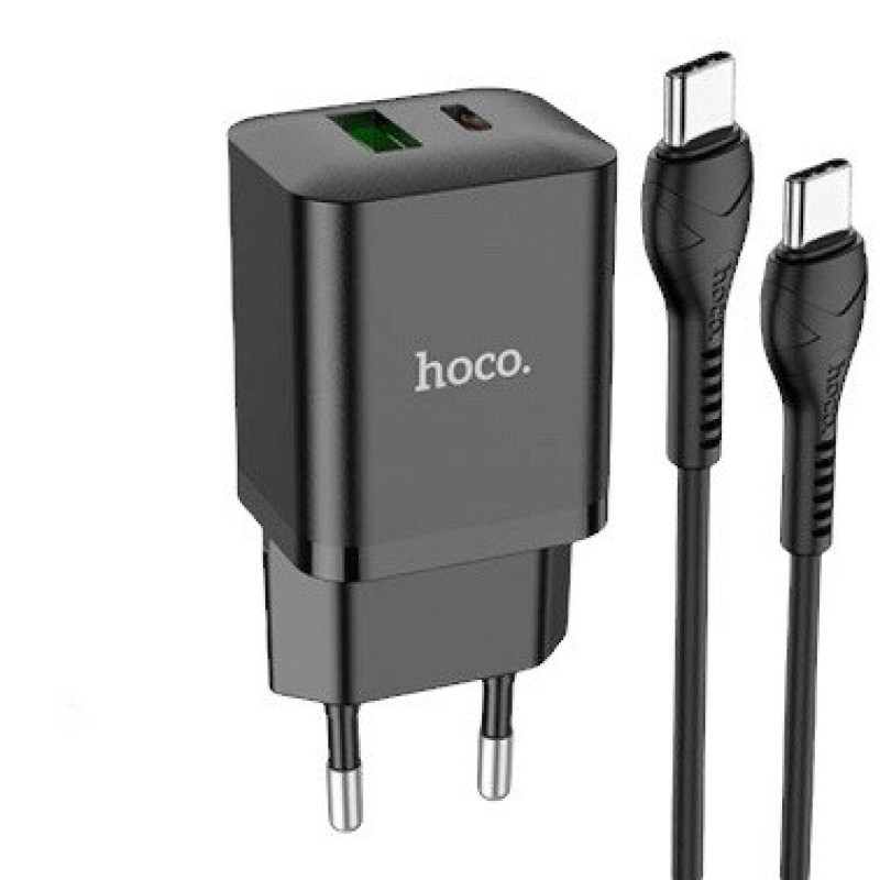 Зарядний пристрій з кабелем Type-C на Type-C Hoco N28 USB-C PD 20W, USB-A  QC 3.0 black