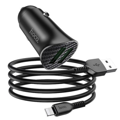 Автомобільний зарядний пристрій Hoco Z39 Lightning 2 USB-A 3A 18W QC3.0 black Автомобільний зарядний пристрій Hoco Z39 Lightning 2 USB-A 3A 18W QC3.0 black
