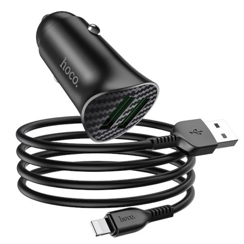 Автомобільний зарядний пристрій Hoco Z39 Lightning 2 USB-A 3A 18W QC3.0 black