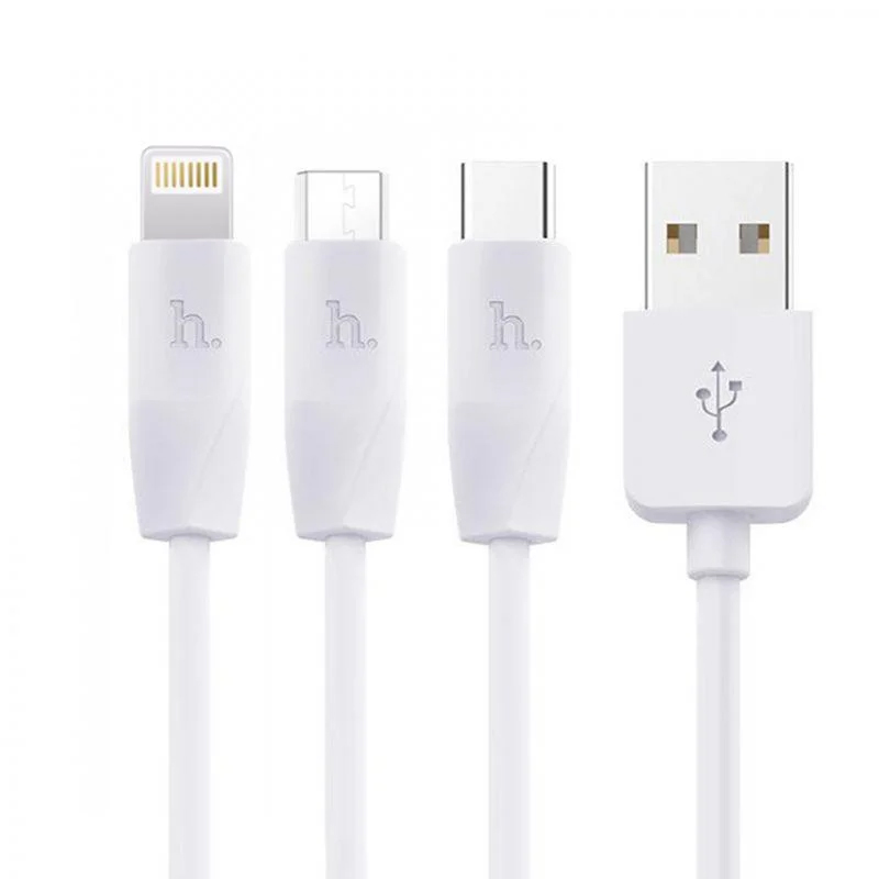 USB кабель Hoco X1 Rapid 3 в 1 microUSB, Lightning, Type-C white